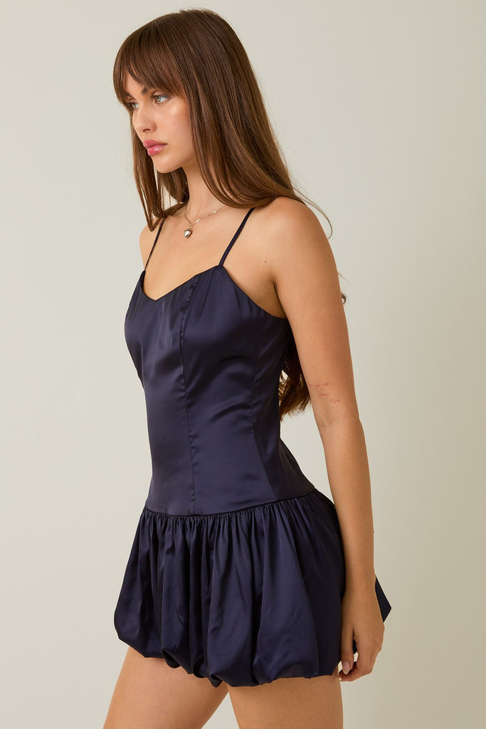 Bubble Hem Satin Mini Dress - D2813