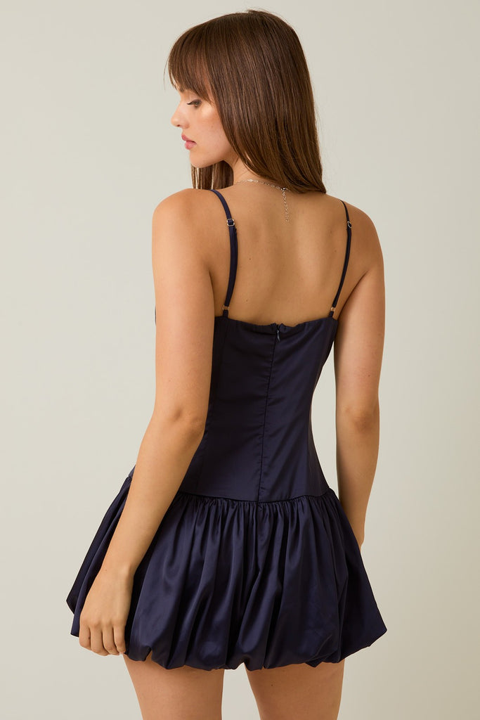 Bubble Hem Satin Mini Dress - D2813