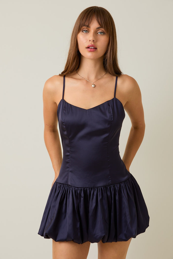 Bubble Hem Satin Mini Dress - D2813