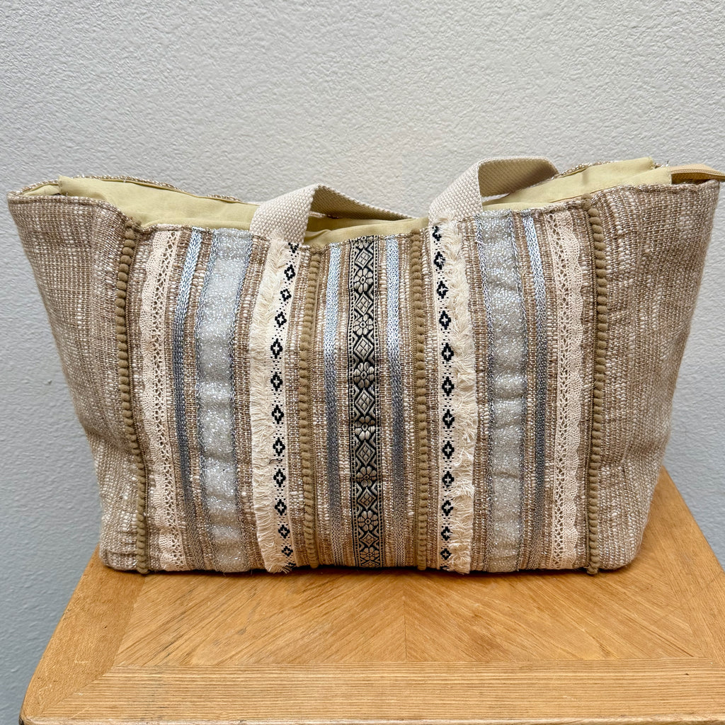 Jute & Cotton w/ Beads Tote Bag - BG531
