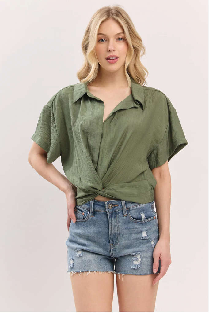 Cropped Front Twist Blouse - D2787
