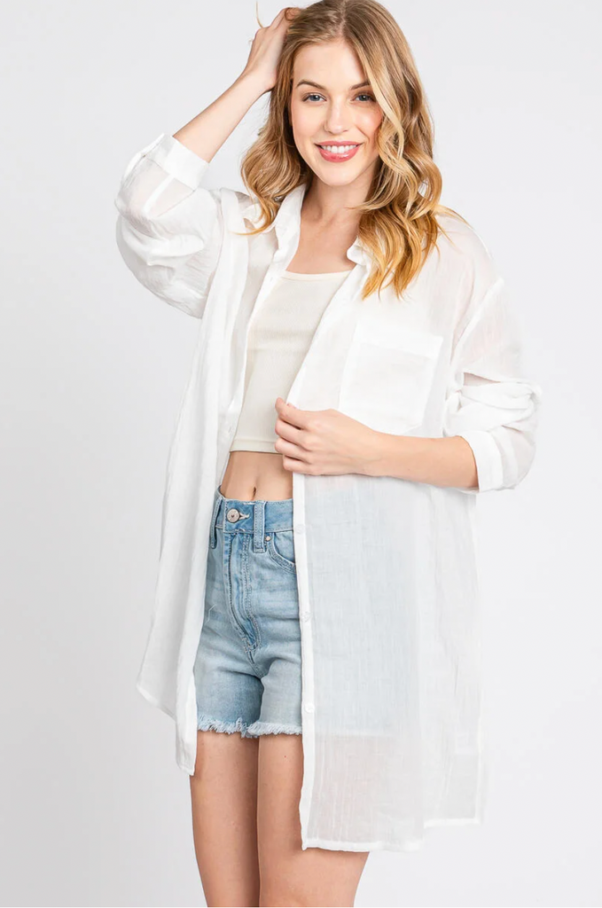 Oversized Sheer Button Up Shirt - D2800