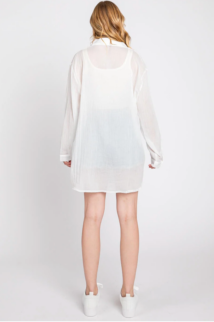 Oversized Sheer Button Up Shirt - D2800