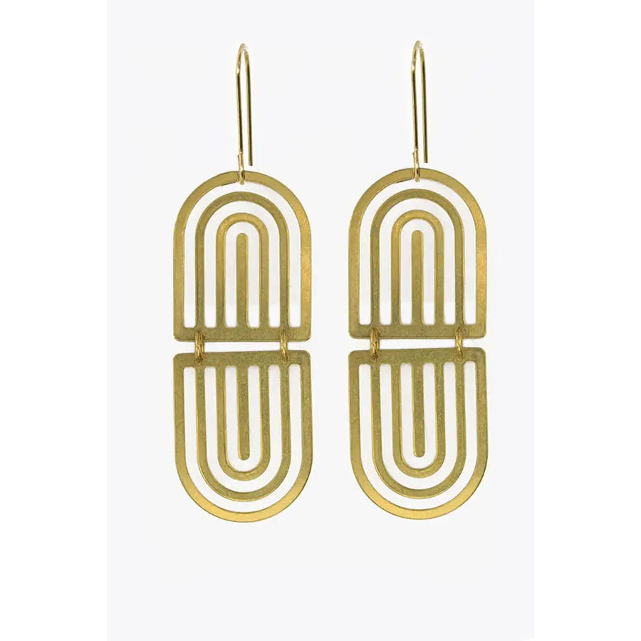Deco Rainbow Oval Brass Earrings - #34
