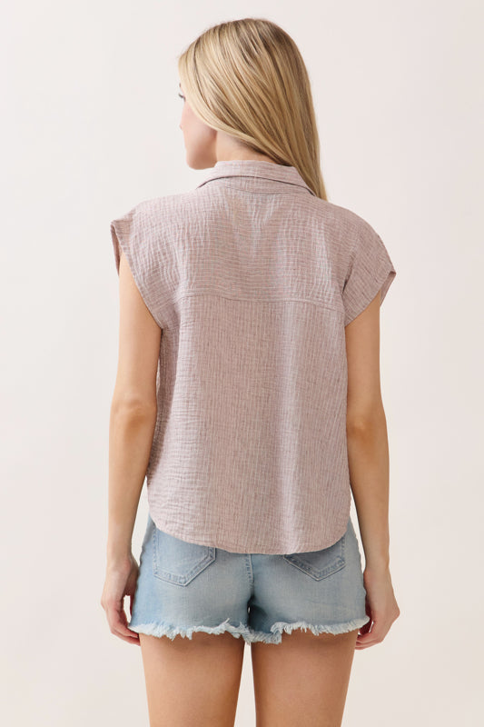 Button Down Sleeveless Shirt - D2841