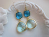 Prasiolite Earrings Sea Blue Gold - #52