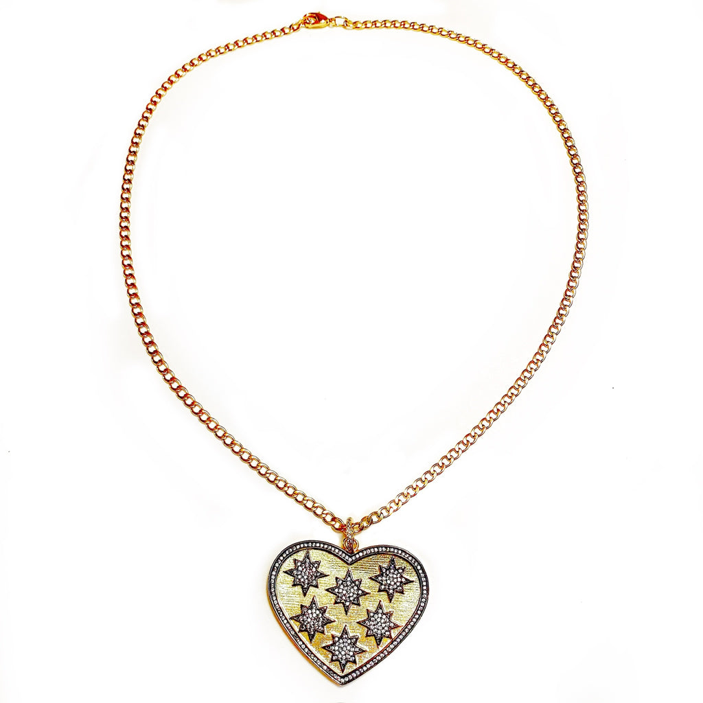 #N102 - Large 24k Gold Heart with Rhinestones Pendant